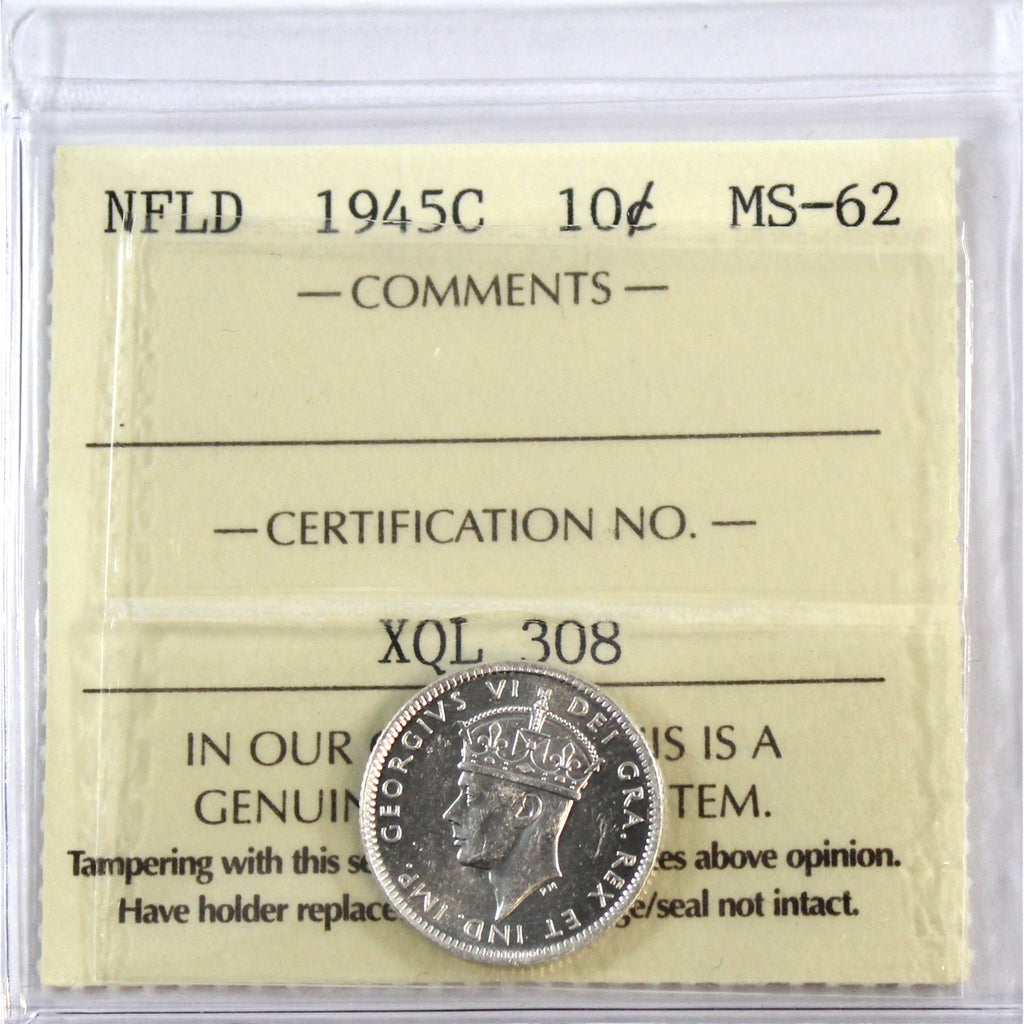 1945C Newfoundland 10-cents ICCS Certified MS62 (XQL 308)