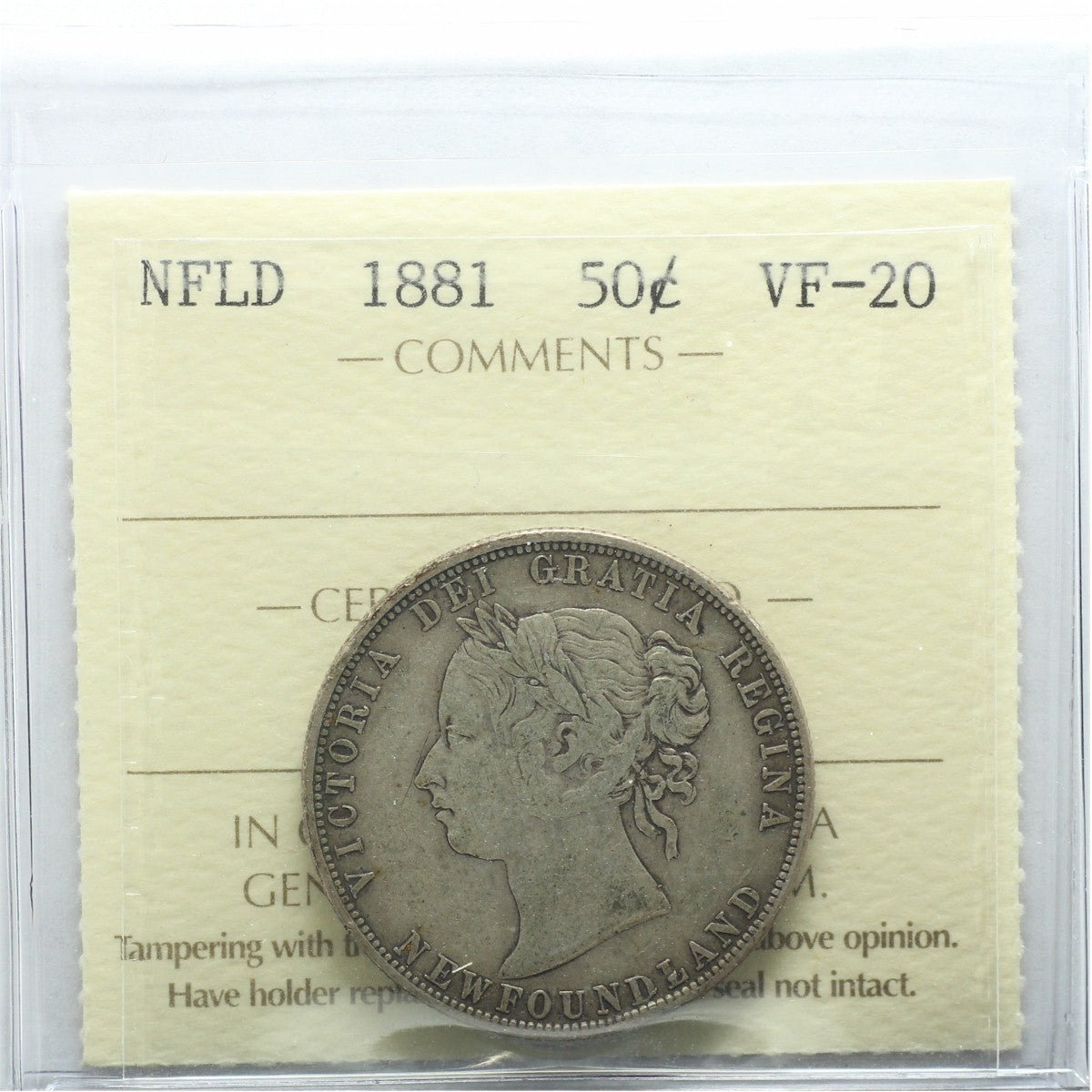 1881 Newfoundland 50-cents ICCS Certified VF20