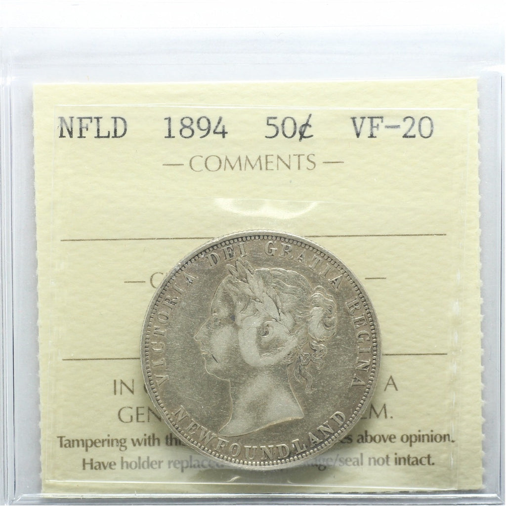 1894 Newfoundland 50-cents ICCS Certified VF20