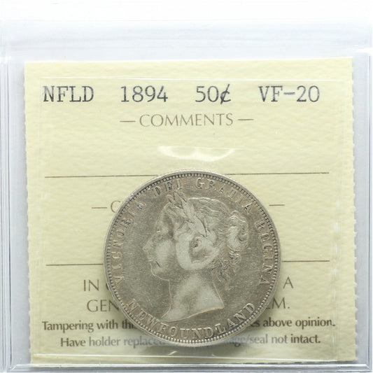 1894 Newfoundland 50-cents ICCS Certified VF20