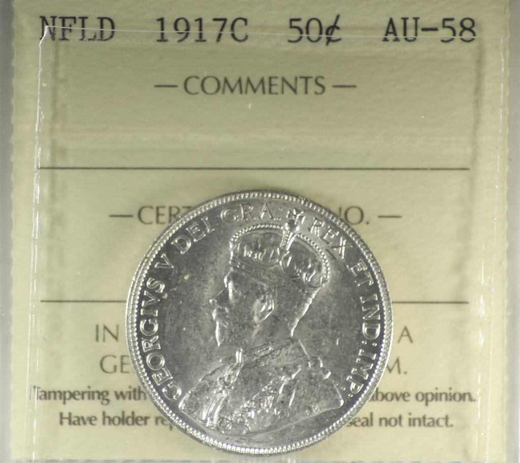 1917C Newfoundland 50-cents ICCS Certified AU58