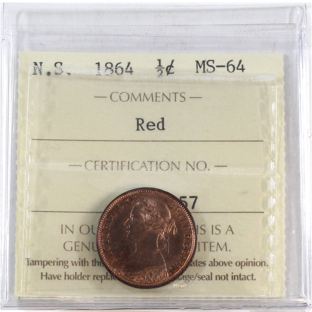 1864 Nova Scotia 1/2 Cent ICCS Certified MS64 Red (XCP 057)