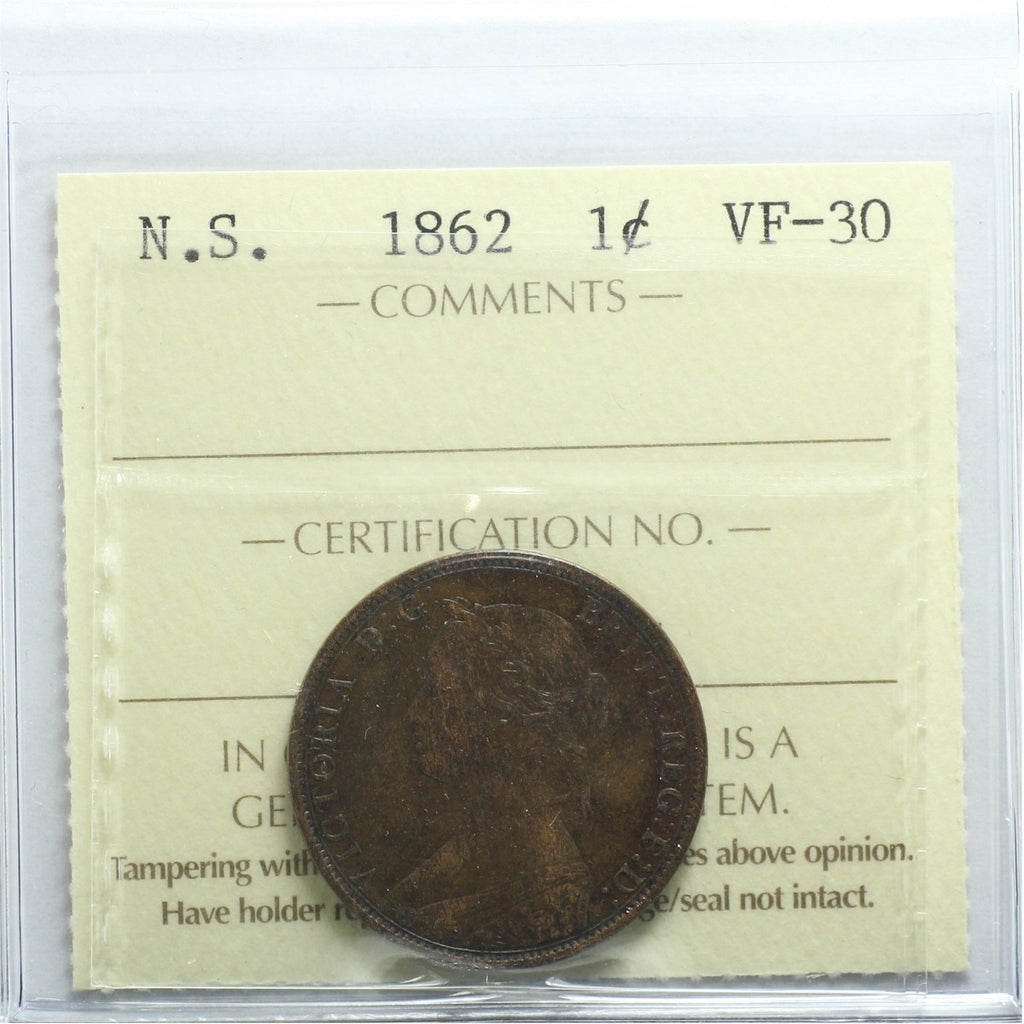 1862 Nova Scotia 1-cent ICCS Certified VF30