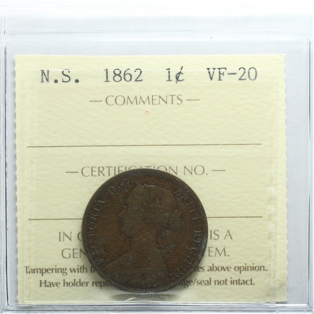 1862 Nova Scotia 1-cent ICCS Certified VF20
