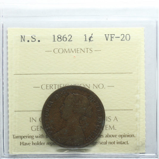 1862 Nova Scotia 1-cent ICCS Certified VF20