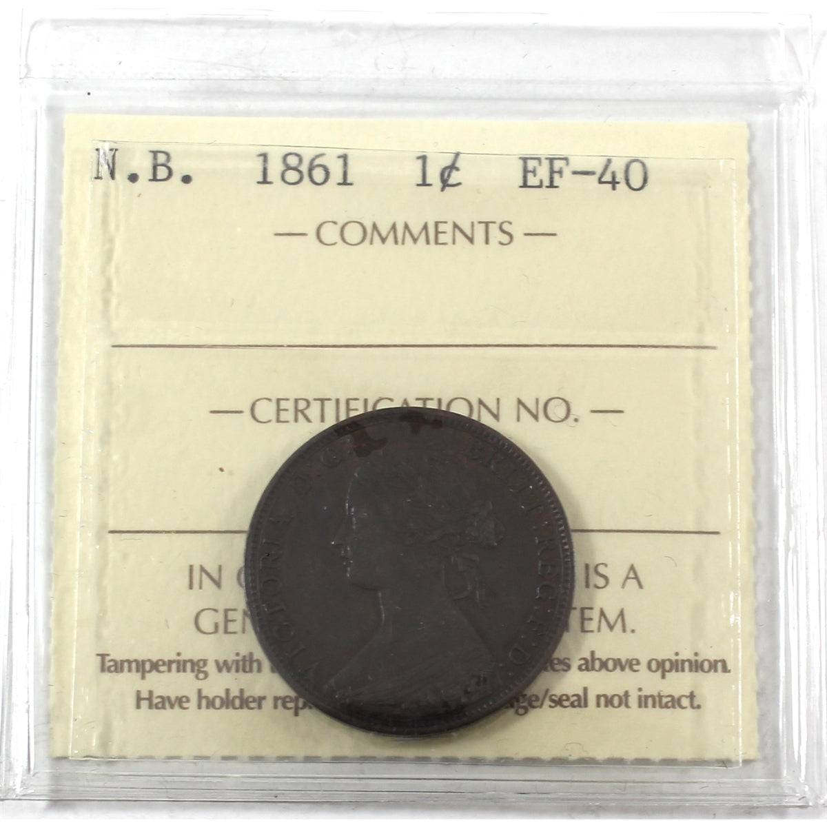 1861 New Brunswick 1-cent ICCS Certified EF40