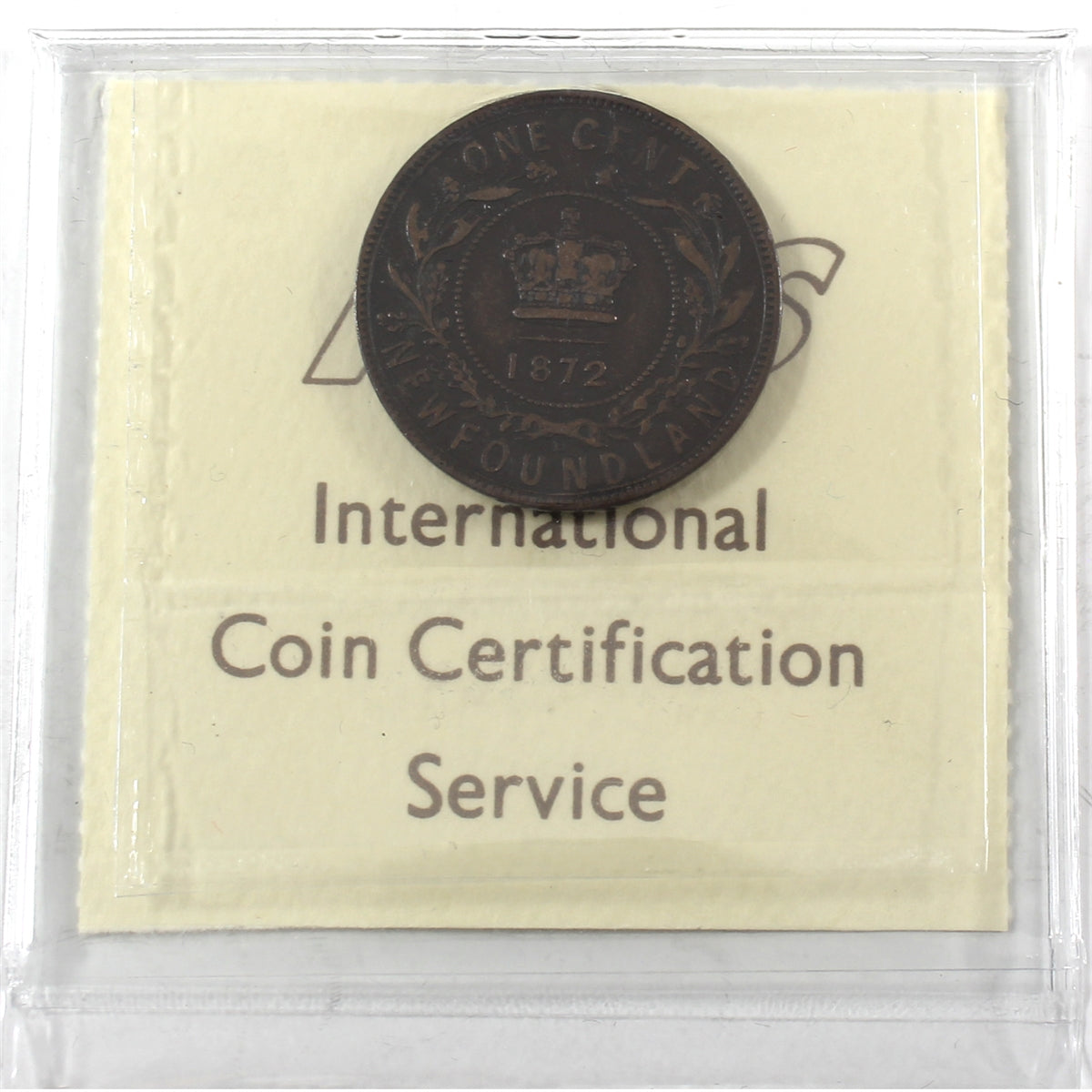 1872H Newfoundland 1-cent ICCS Certified VF20