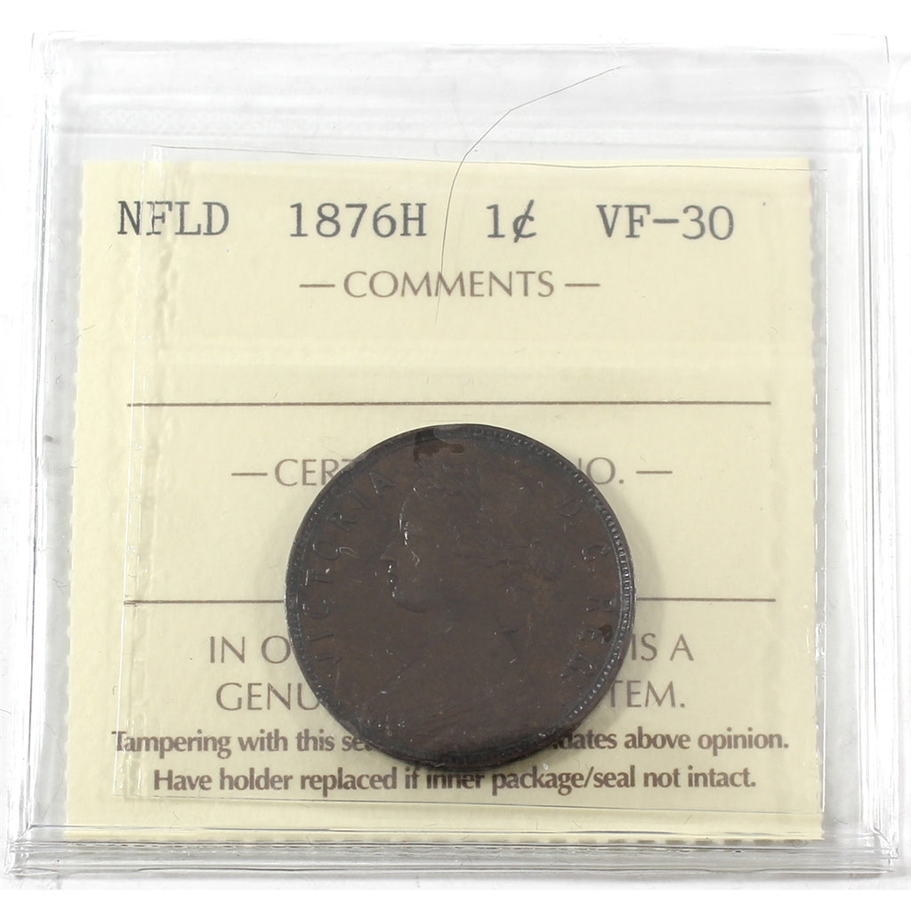 1876H Newfoundland 1-cent ICCS Certified VF30