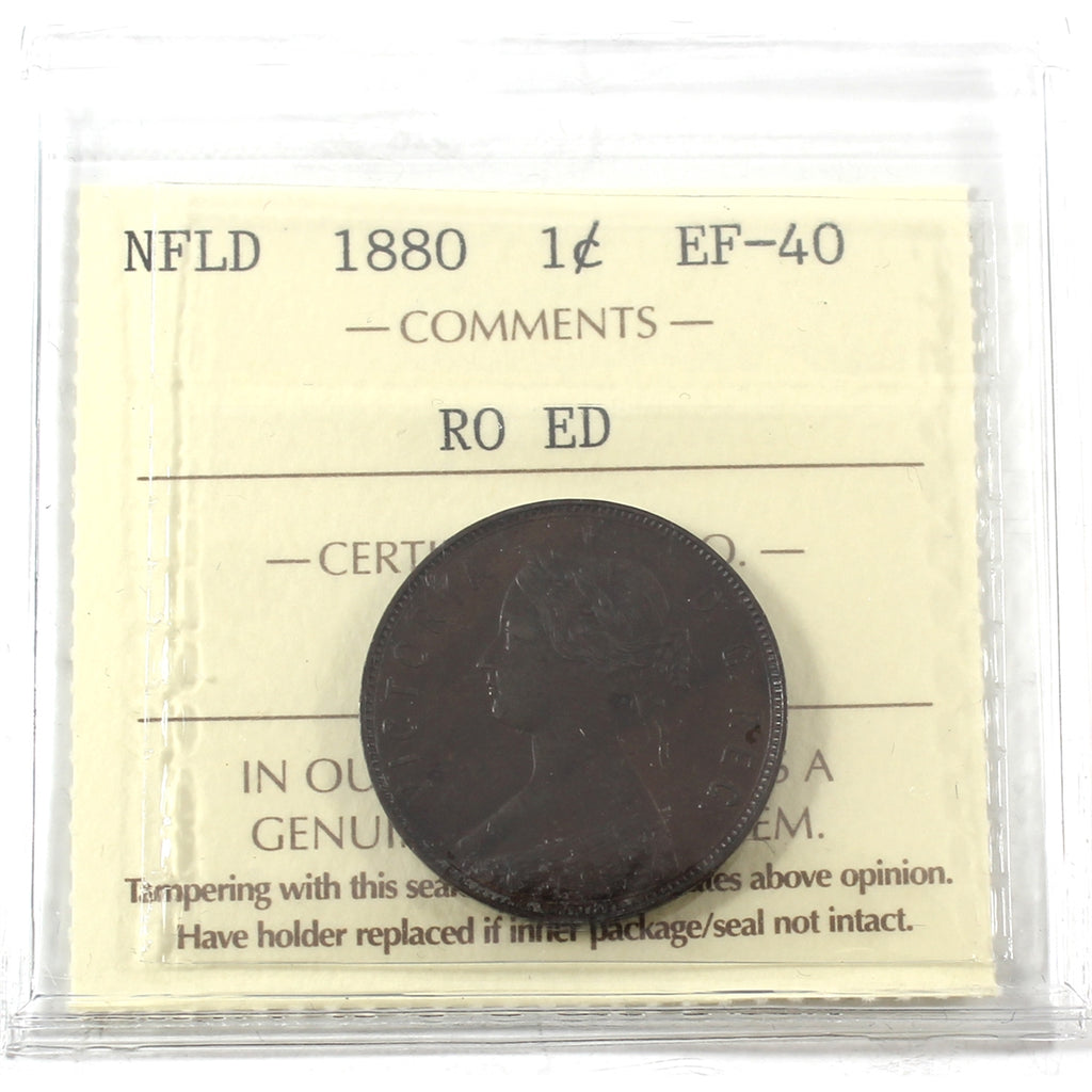 1880 RO ED Newfoundland 1-cent ICCS Certified EF40