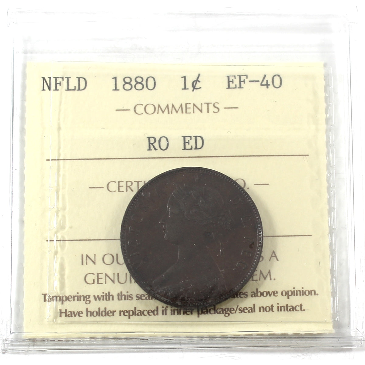 1880 RO ED Newfoundland 1-cent ICCS Certified EF40