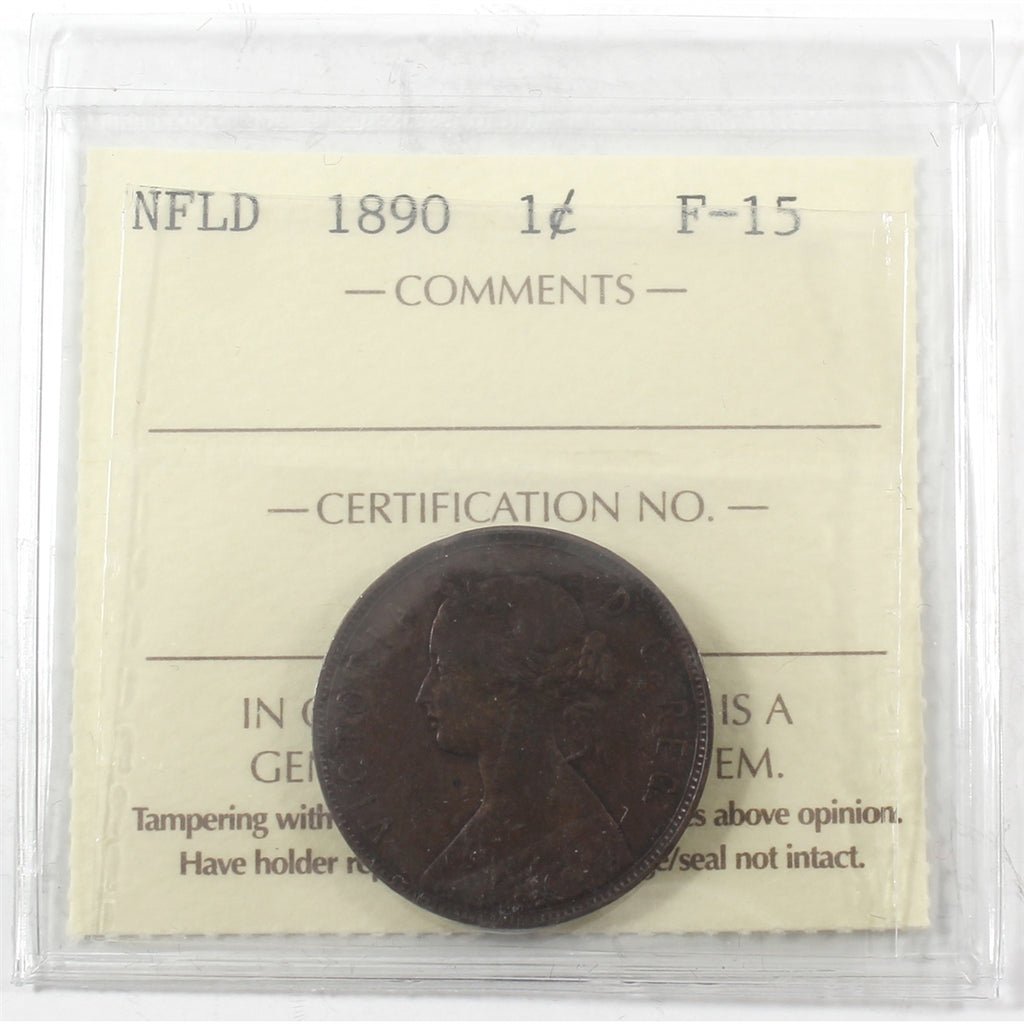 1890 Newfoundland 1-cent ICCS Certified F15