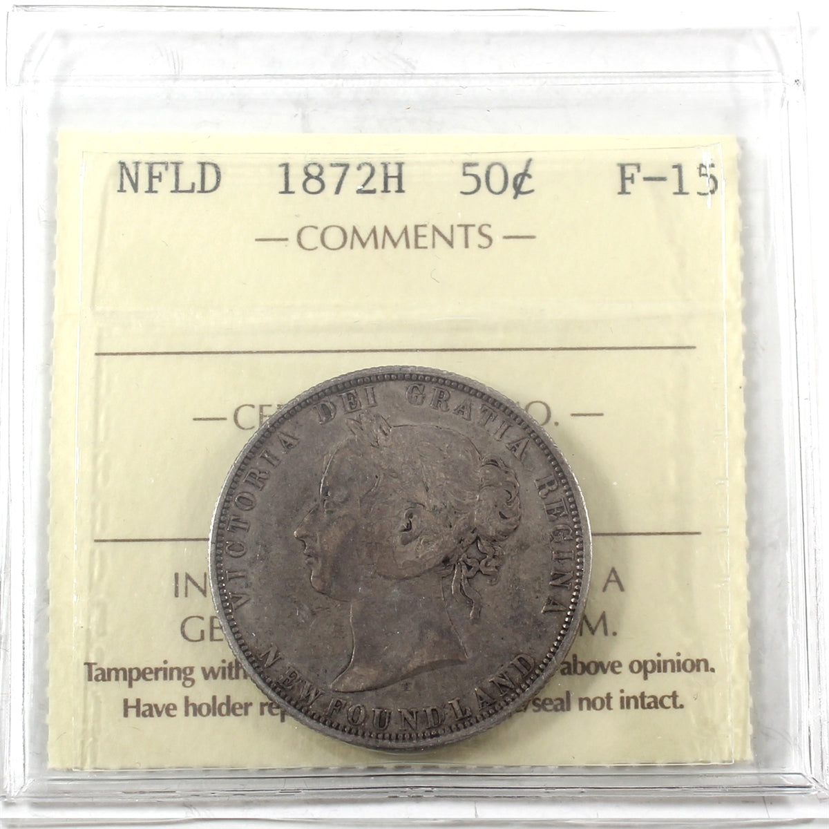 1872H Newfoundland 50-cents ICCS Certified F15