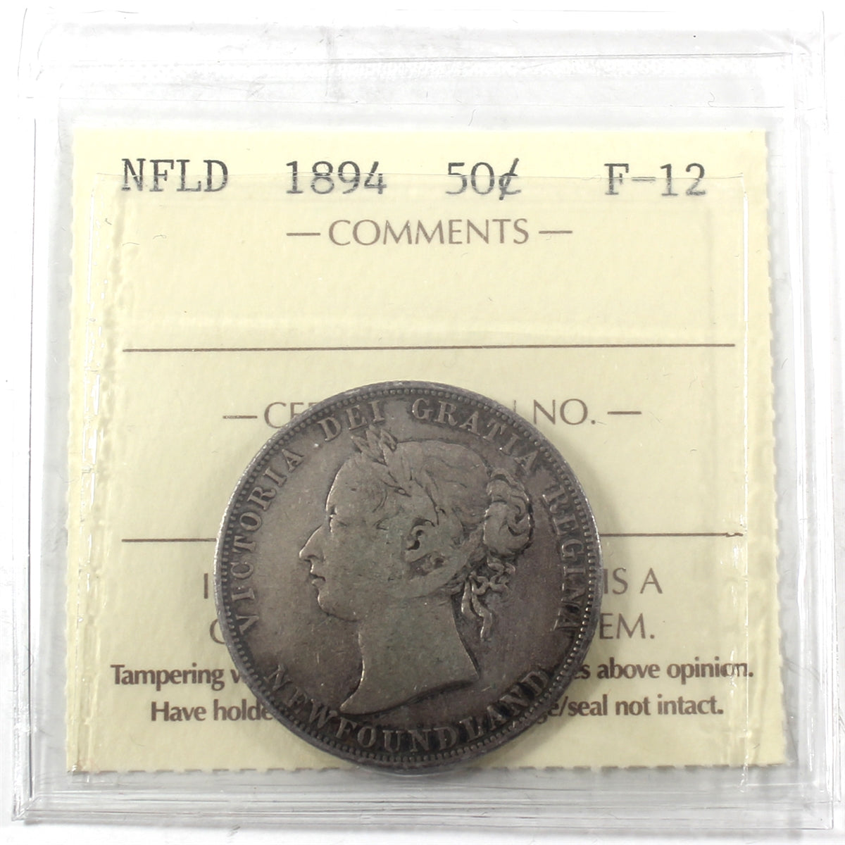 1894 Newfoundland 50-cents ICCS Certified F12