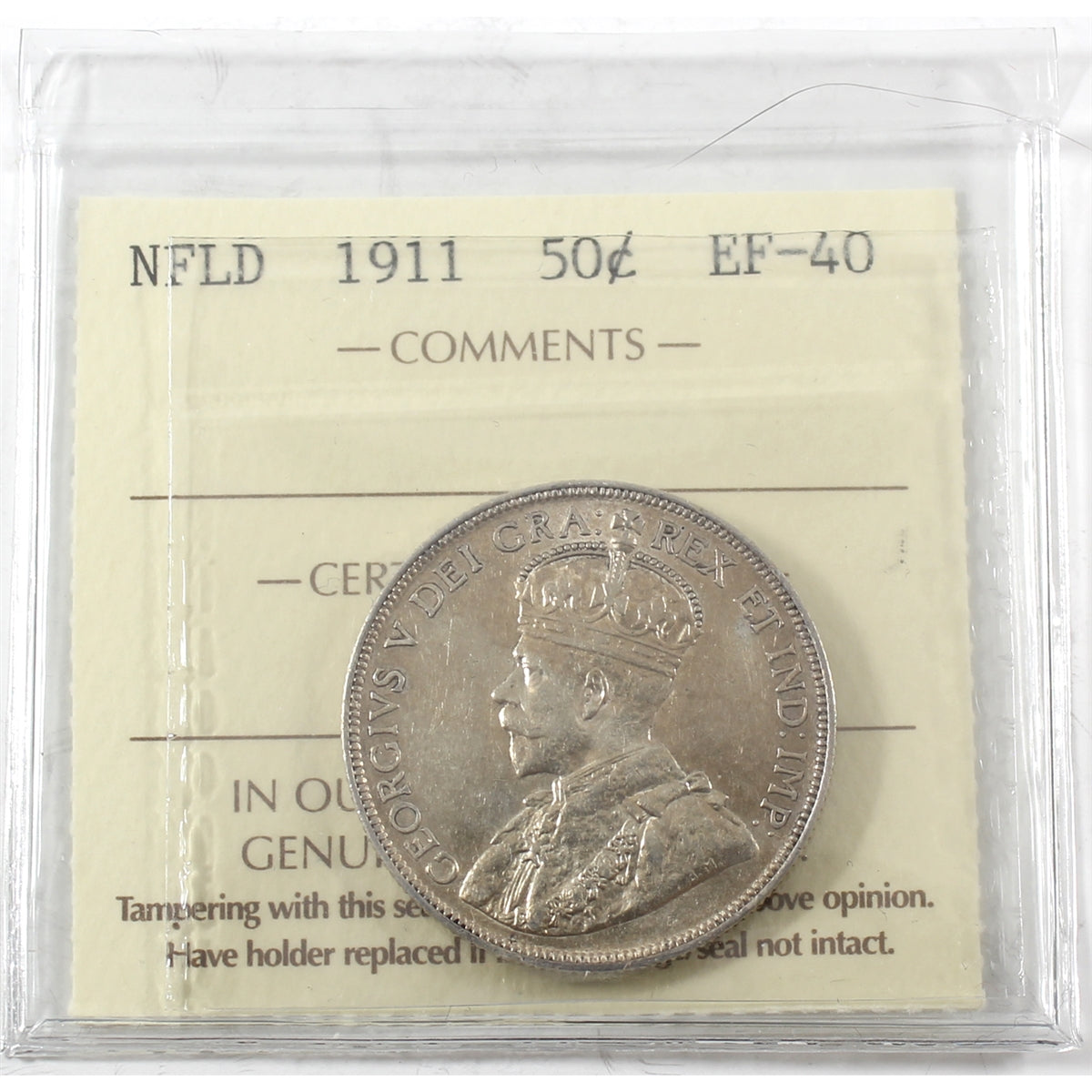 1911 Newfoundland 50-cents ICCS Certified EF40