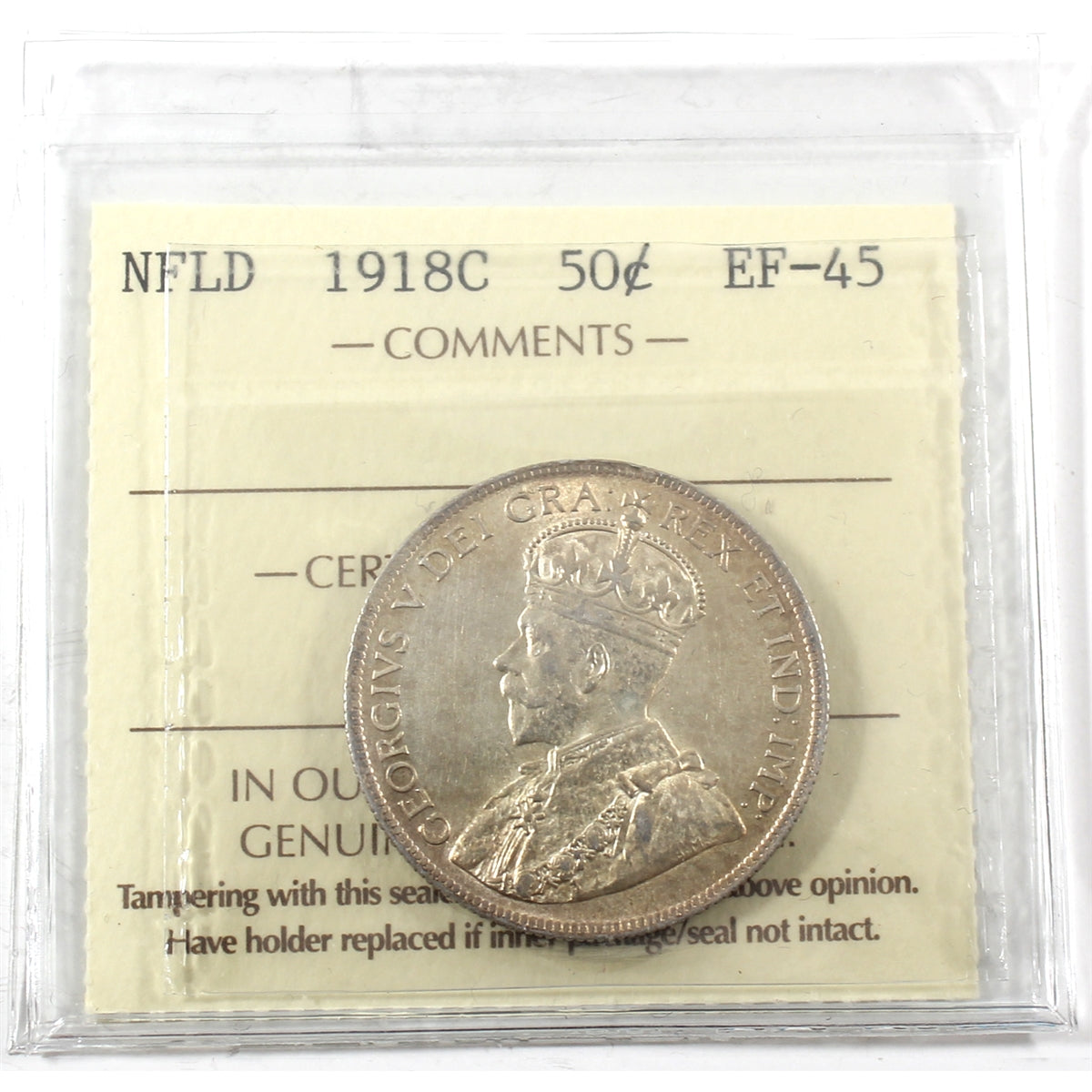 1918C Newfoundland 50-cents ICCS Certified EF45