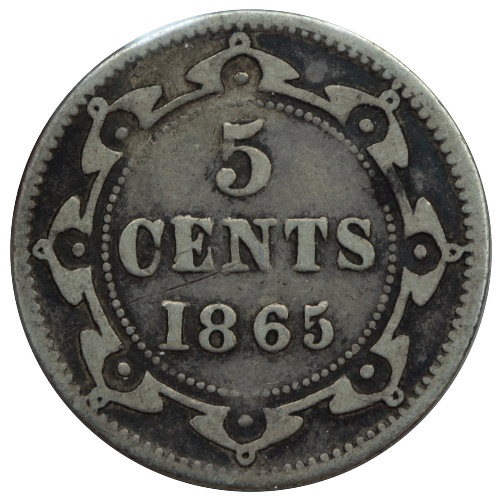 1865 Newfoundland 5-cents Fine (F12) $
