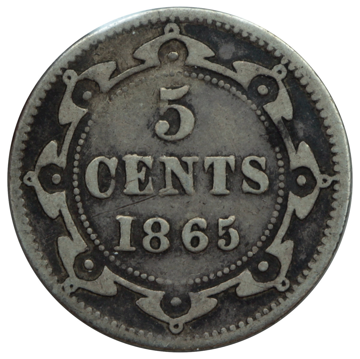 1865 Newfoundland 5-cents Fine (F12) $