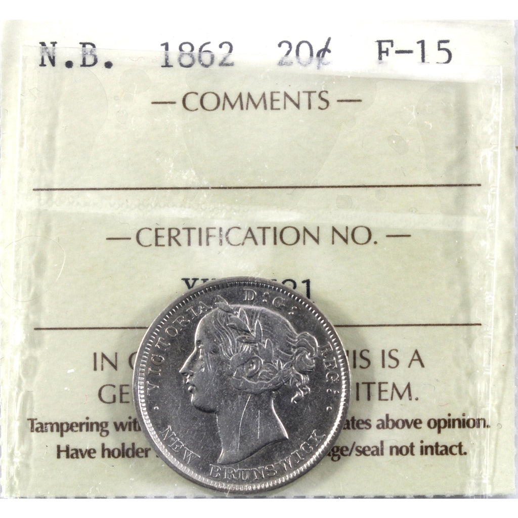 1862 New Brunswick 20-cents ICCS Certified F15 (XHX 781)