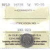 1872H Newfoundland 5-cents ICCS Certified VG10