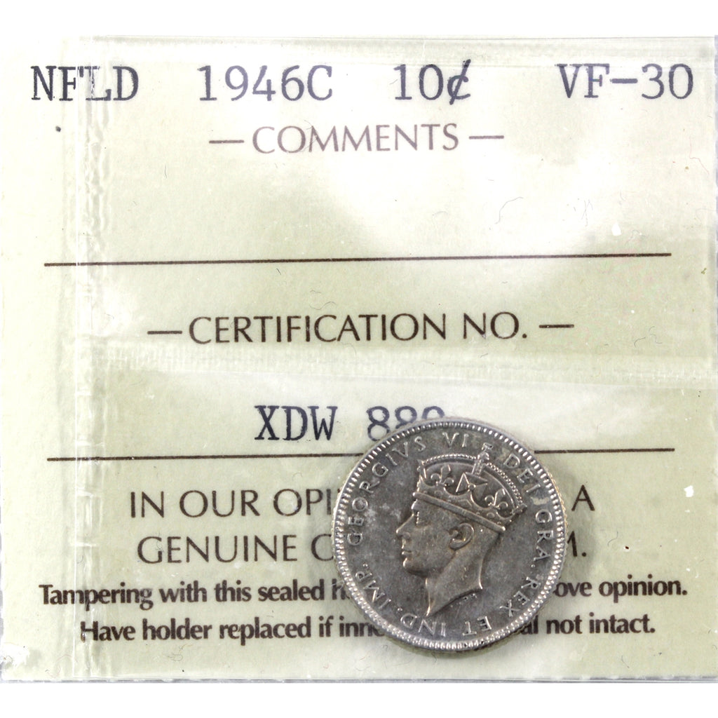 1946C Newfoundland 10-cents ICCS Certified VF30