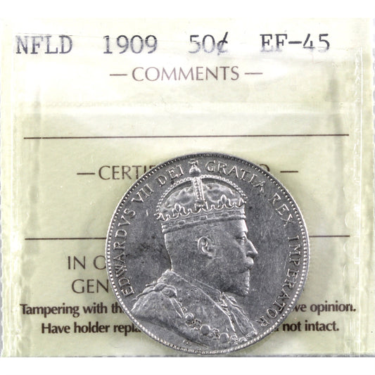 1909 Newfoundland 50-cents ICCS Certified EF45