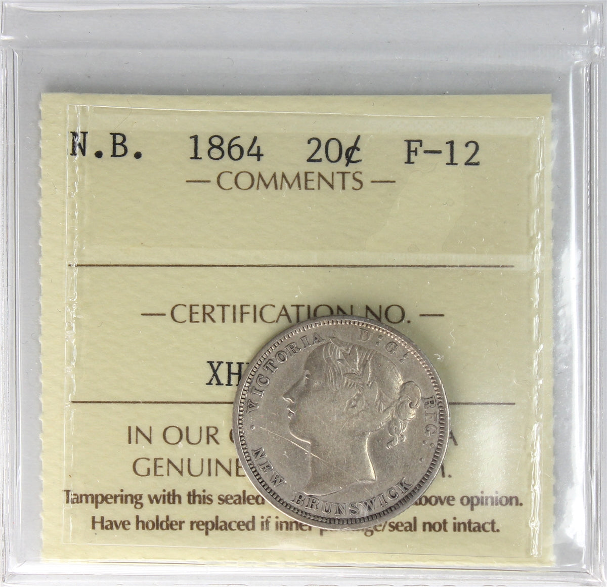 1864 New Brunswick 20-cents ICCS Certified F12