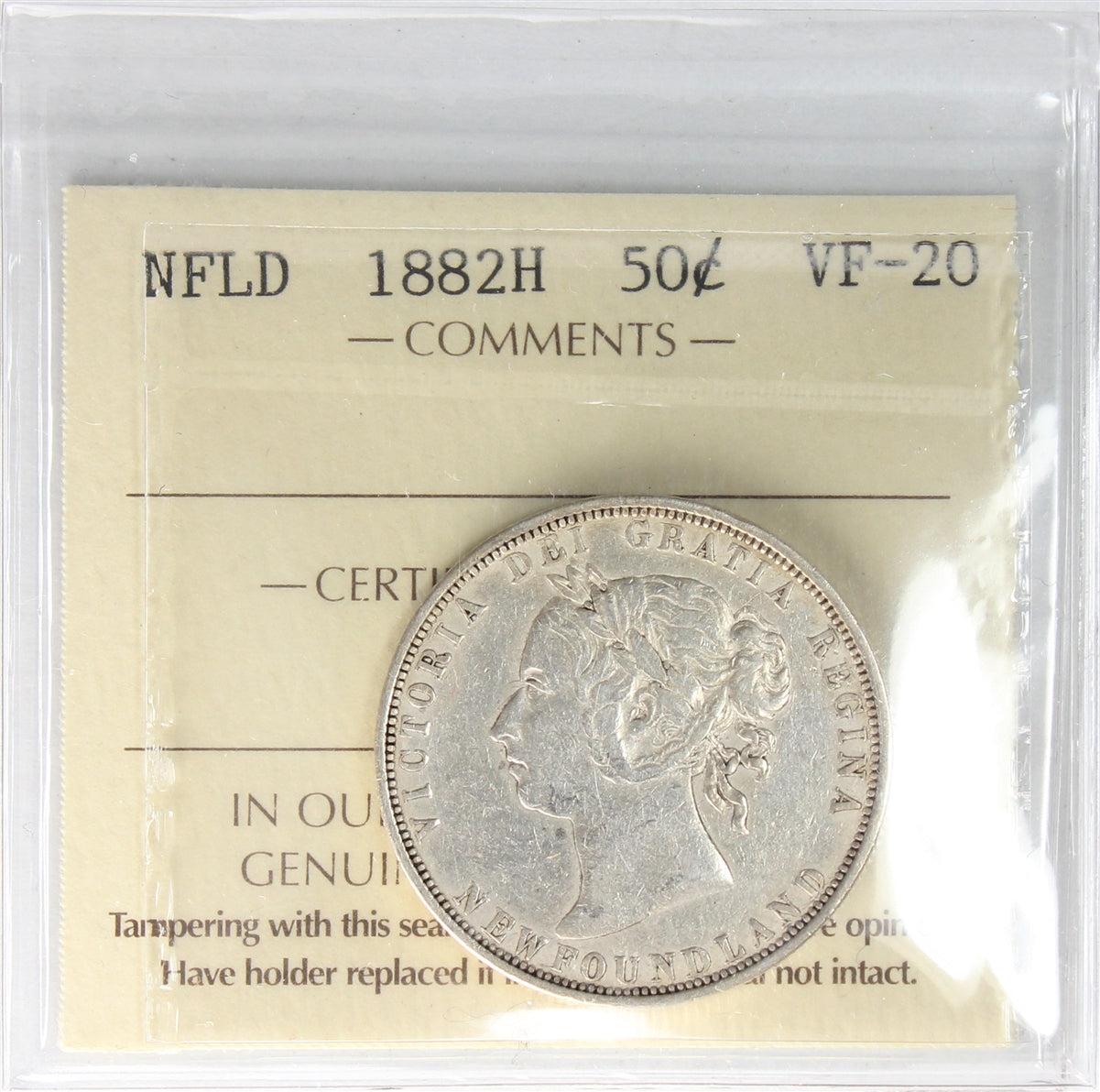 1882H Newfoundland 50-cents ICCS Certified VF20
