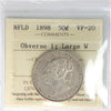 1898 Obv.1 Large W Newfoundland 50-cents ICCS Certified VF20