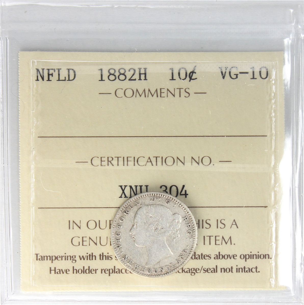 1882H Newfoundland 10-cents ICCS Certified VG10