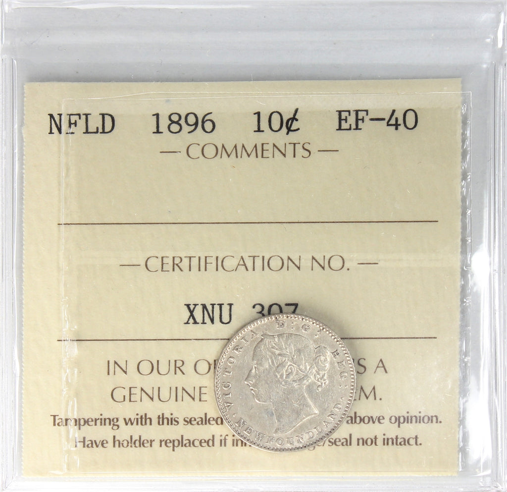 1896 Newfoundland 10-cents ICCS Certified EF-40