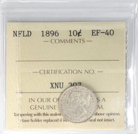 1896 Newfoundland 10-cents ICCS Certified EF-40