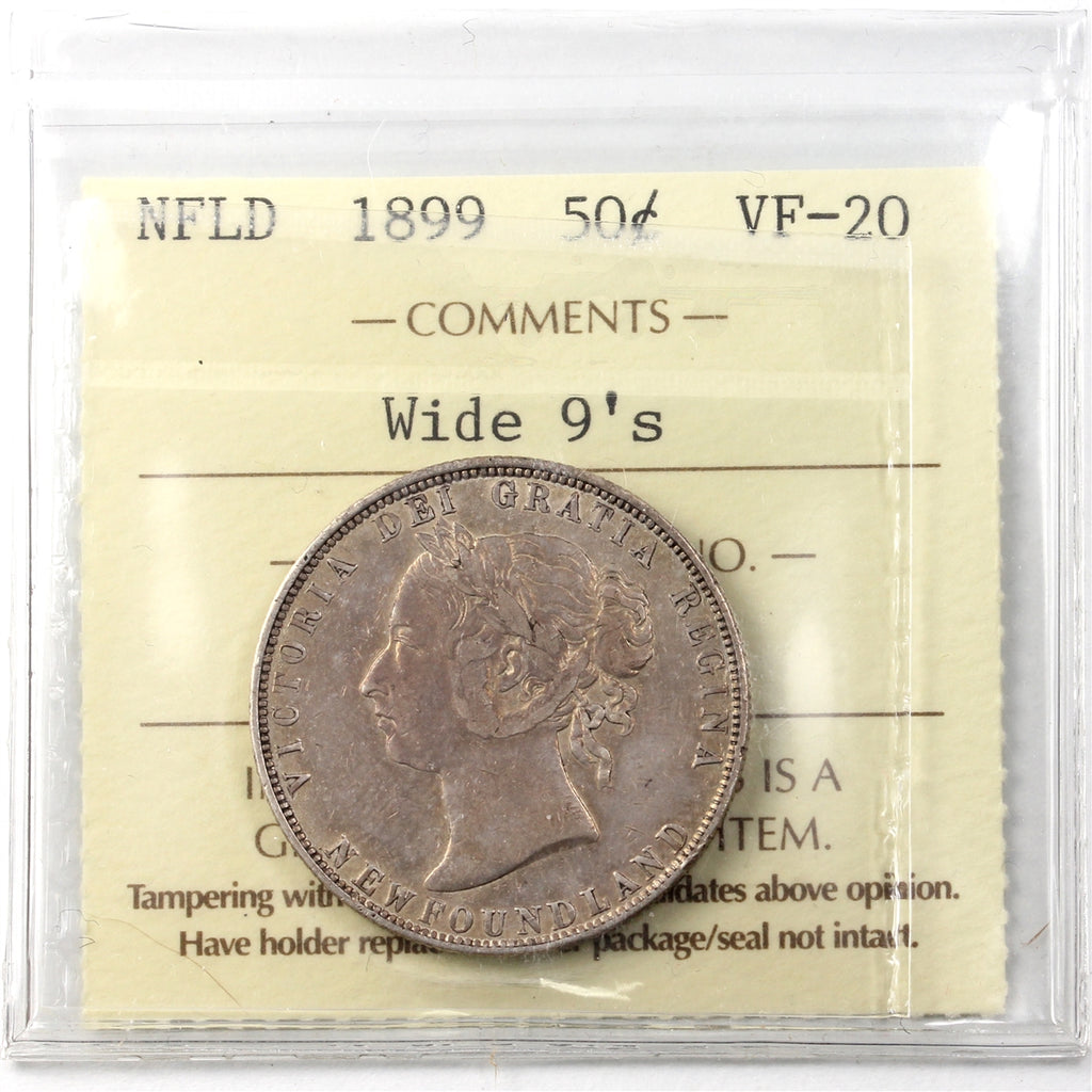 1899 Wide 9's Newfoundland 50-cents ICCS Certified VF20