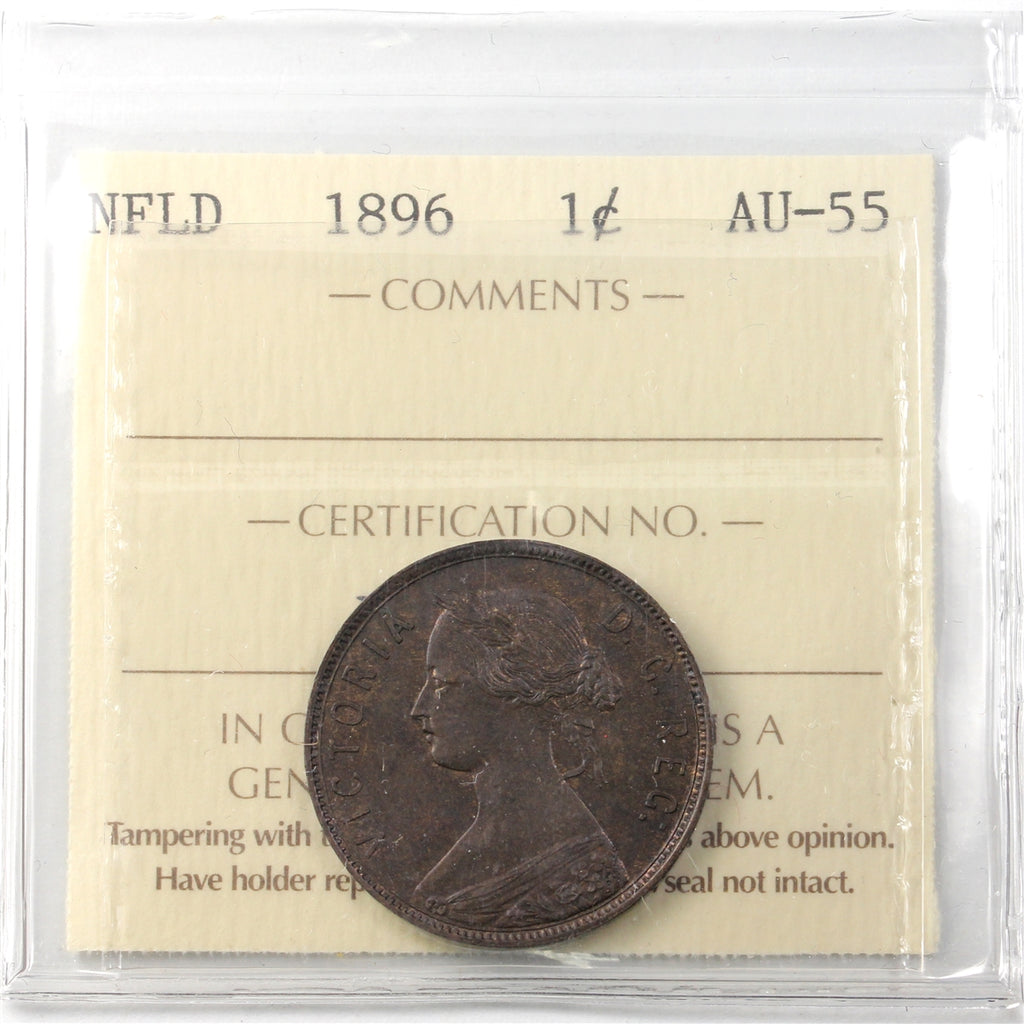 1896 Newfoundland 1-cent ICCS Certified AU55
