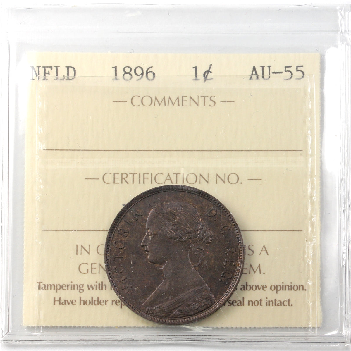 1896 Newfoundland 1-cent ICCS Certified AU55