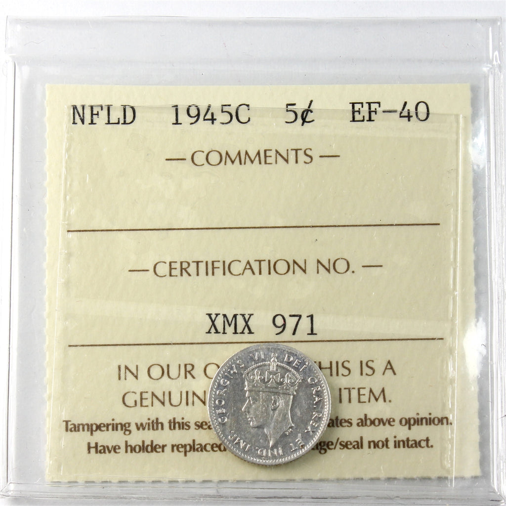 1945C Newfoundland 5-cents ICCS Certified EF40