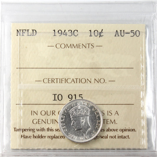 1943C Newfoundland 10-cents ICCS Certified AU-50