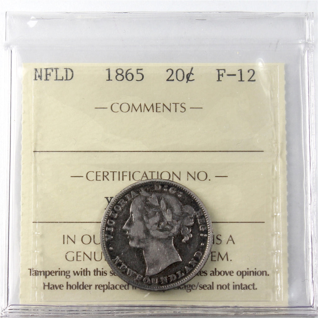 1865 Newfoundland 20-cents ICCS Certified F12