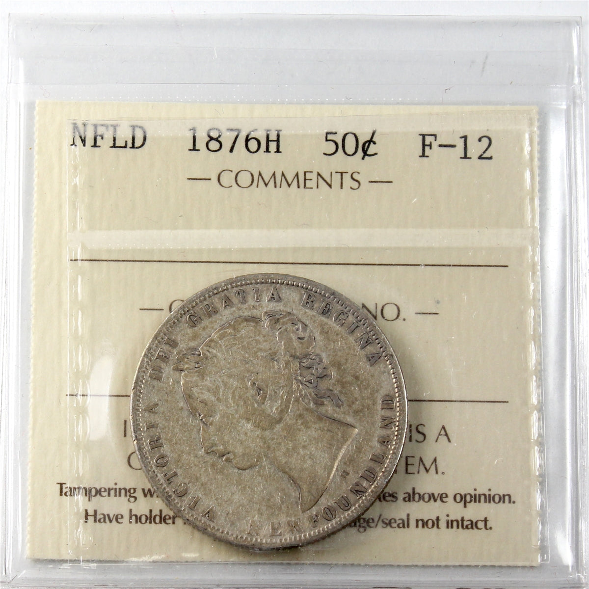 1876H Newfoundland 50-cents ICCS Certified F12