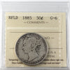 1885 Newfoundland 50-cents ICCS Certified G6
