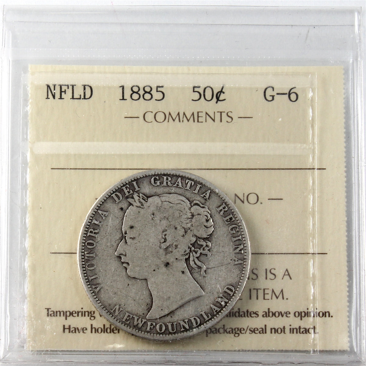 1885 Newfoundland 50-cents ICCS Certified G6