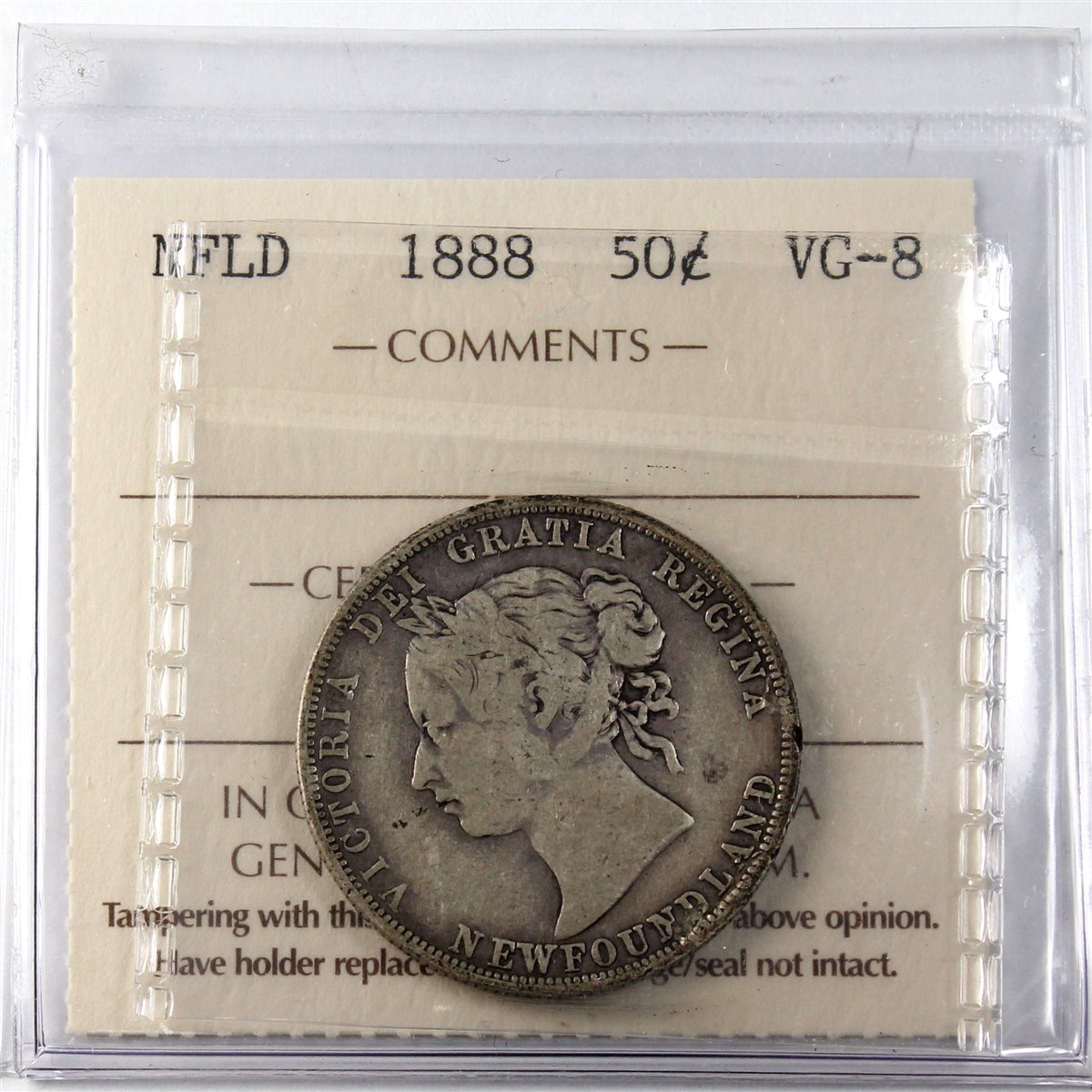 1888 Newfoundland 50-cents ICCS Certified VG8