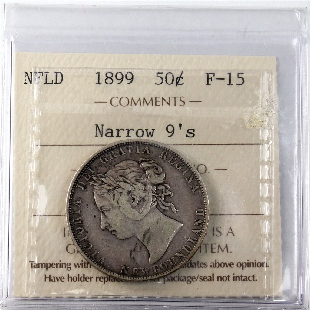 1899 Narrow 9's Newfoundland 50-cents ICCS Certified F15
