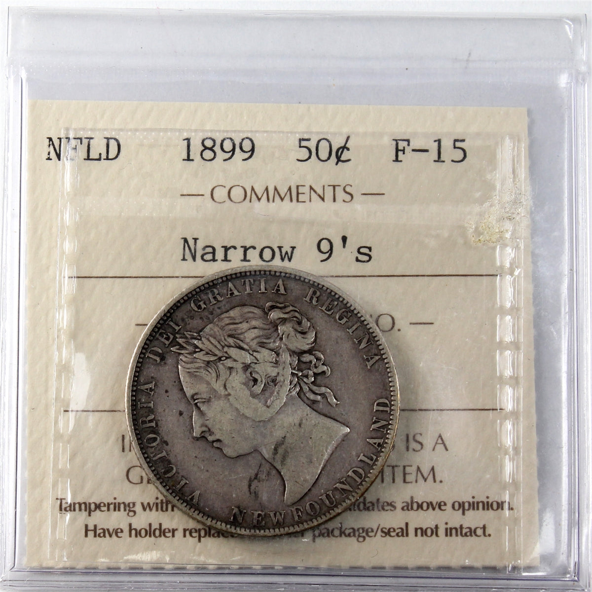 1899 Narrow 9's Newfoundland 50-cents ICCS Certified F15