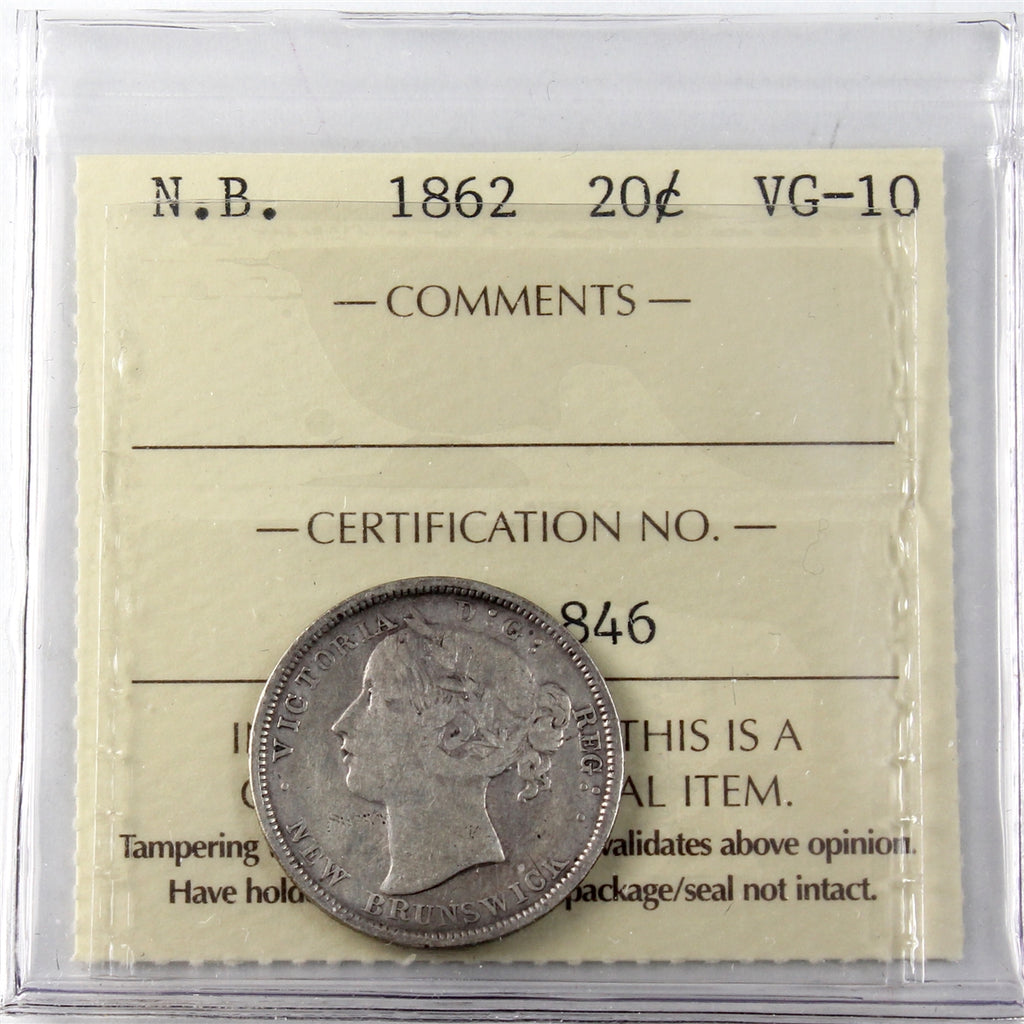 1862 New Brunswick 20-cents ICCS Certified VG10