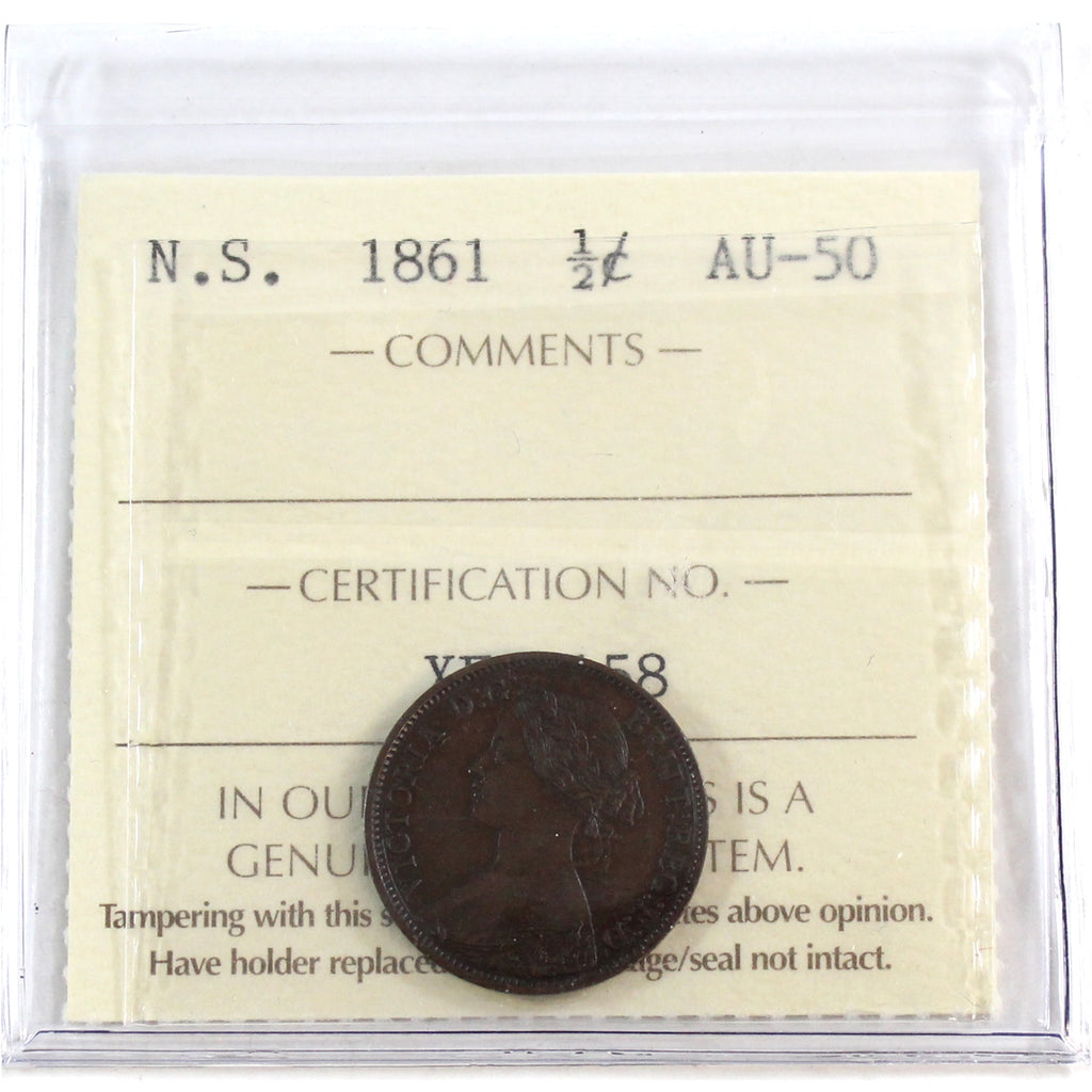 1861 Nova Scotia 1/2 Cent ICCS Certified AU50