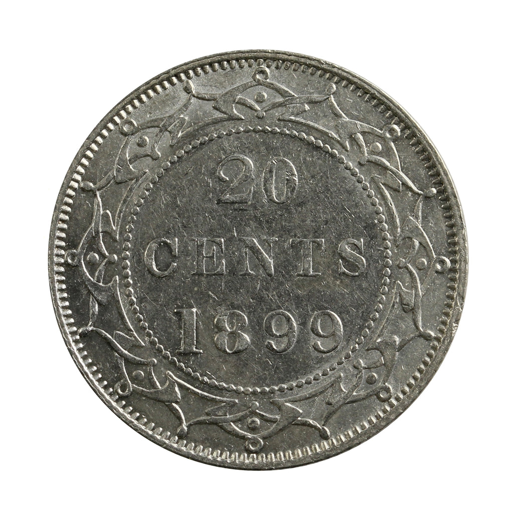 1899 Large 9's Newfoundland 20-cents Almost Uncirculated (AU50) $