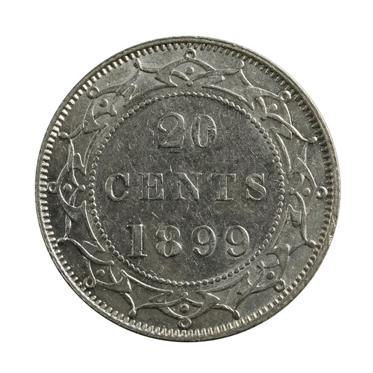 1899 Large 9's Newfoundland 20-cents Almost Uncirculated (AU50) $