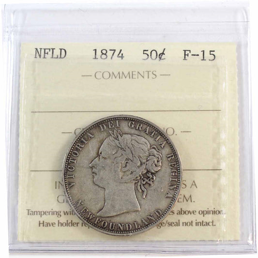 1874 Newfoundland 50-cents ICCS Certified F15