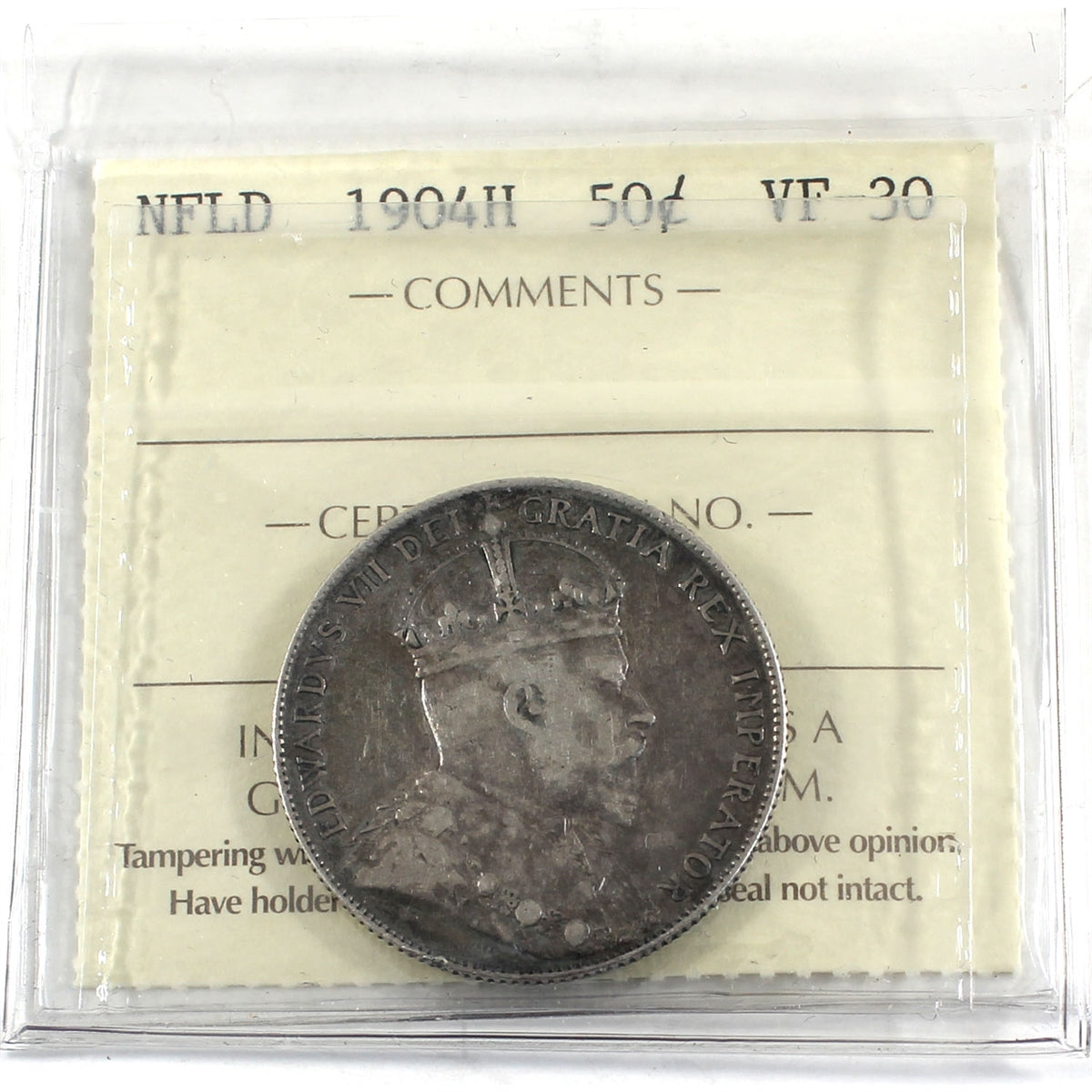 1904H Newfoundland 50-cents ICCS Certified VF30