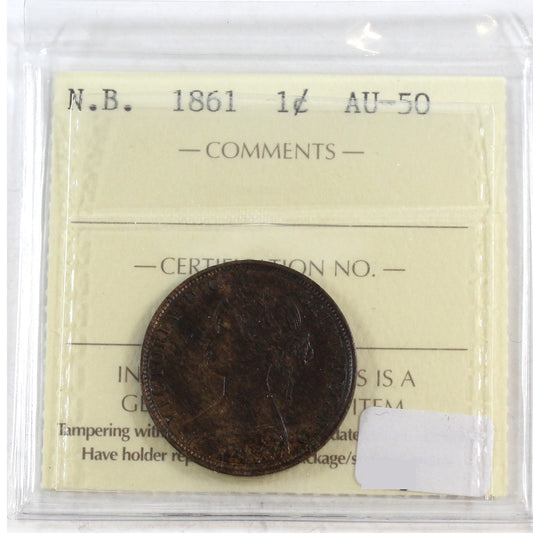 1861 New Brunswick 1-cent ICCS Certified AU50
